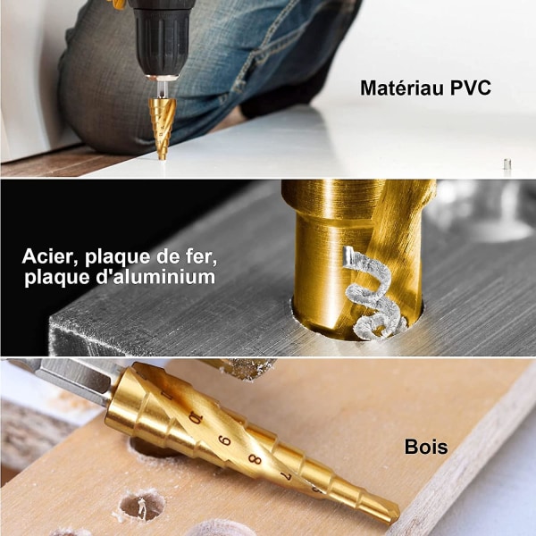 3 st sänkskruvborr stegborr, Hss rostfritt stål, 4-12/20/32mm, titan avsmalnande triangel, med sexkantskaft, för skruvmejselborrning på stål,