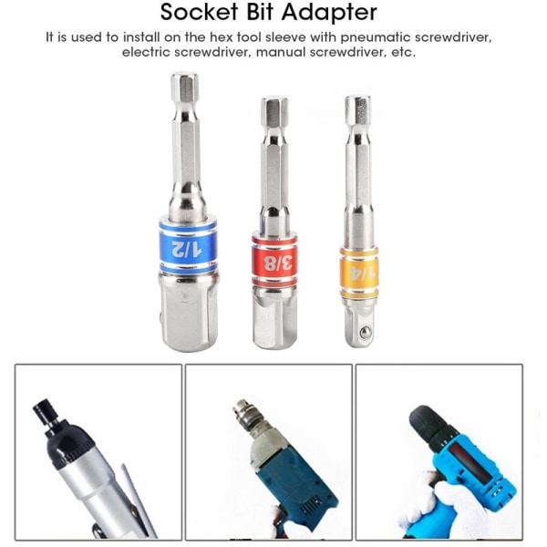 3 st/set Hex borrchuckadapter Driv Elektrisk Slagskruvmejsel 1/4in 3/8in 1/2in Typ B