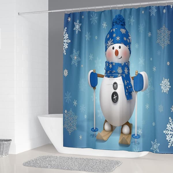 4 st blå julsnögubbe duschdraperisets 70,8 × 70,8 vinter snöflinga blå badrumsuppsättning dekor w