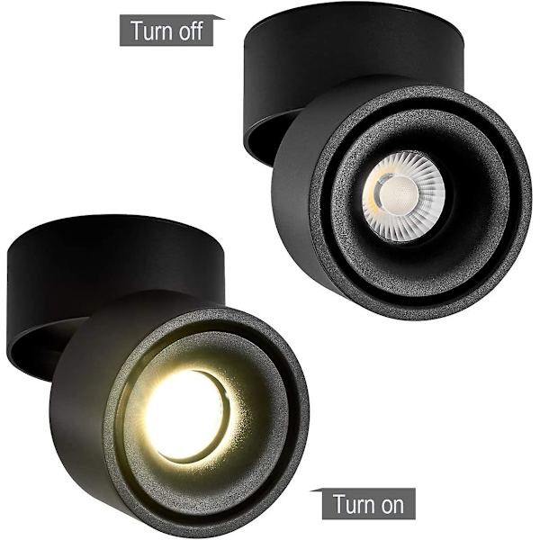 12w LED-innfelt spotlys, justerbar lampehusvinkel, LED-takbelysning, 10x10x10cm (svart-4000k) [energiklasse A+]