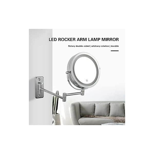Badrumsspegel Φ7 tum Väggmonterad LED-lampa Justerbar Touch Sovrum Badrumsspegel Skrivbordssmink Fällbar Spegel Dekoration 1×/3× Förstoring