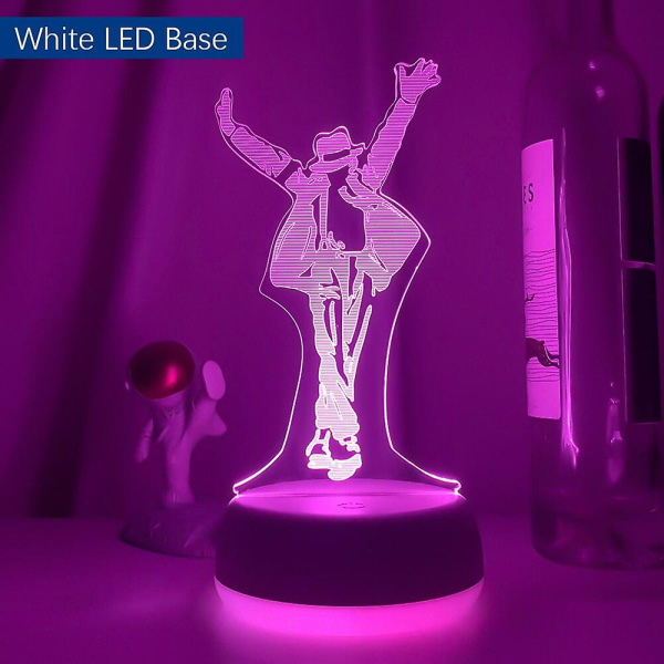 Michael Jackson Dansande Figur Led Nattljus 3d Illusion Färgskiftande Nattljus För Heminredning Sängbordslampa GiftVit LED Base