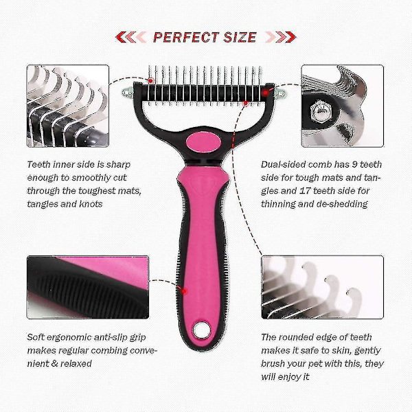 Barsinfi Pet Grooming Tool - trygt 2-sidig underullskam for hundar og kattar