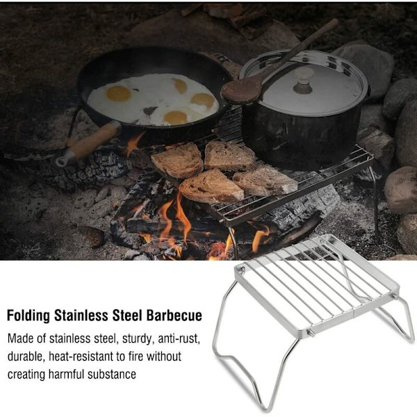 Hopfällbar grill i rostfritt stål, bärbar, lättviktig, hopfällbar kolgrill för picknick, vandring, camping - silver