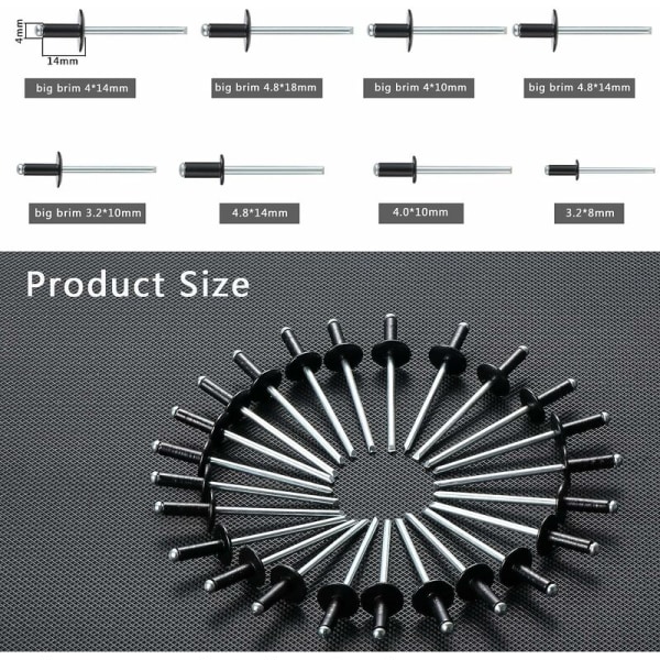 200 st aluminium blindnitar popnitar sortiment 8 storlekar popnitar för metall - MODOU