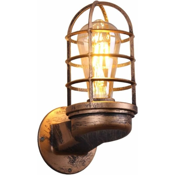 Retro vägglampa Vintage industriell belysning Rustik vägglampa Trådmetallbur Vägglampa inomhus Hem Retrolampa (Rostfärg) (Utan glödlampa)
