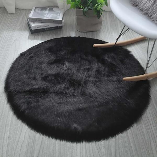 Rund fluffig matta fluffig lång lugg lurvig matta djup lugg löpare vardagsrum (svart)