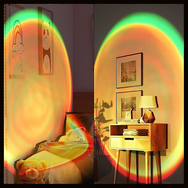 Solnedgangslampe, solnedgangslampe, 16-fargers projeksjonslampe med stativ, solnedgangaura, USB-regnbue-LED-lampe, R