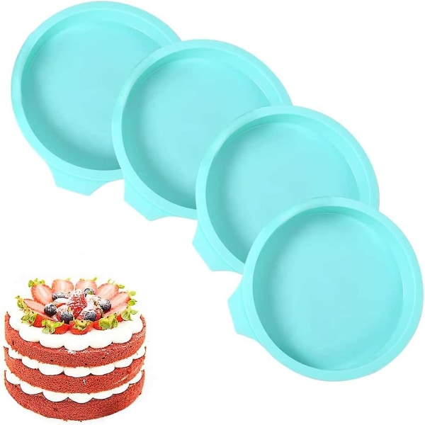 4 stk lagkakeform, 6 tommers regnbue bakeform, kakeform silikon runde bake silikonformer lekkasjesikre lagkakeform non-stick bakeware (rosa)