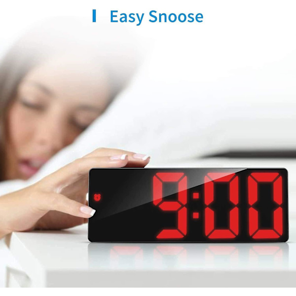 Digital väckarklocka, digital klocka med 3 ljusstyrkenivåer, elektronisk väckarklocka drivs av USB eller 3 AAA-batterier (ingår ej), snooze-väckarklocka