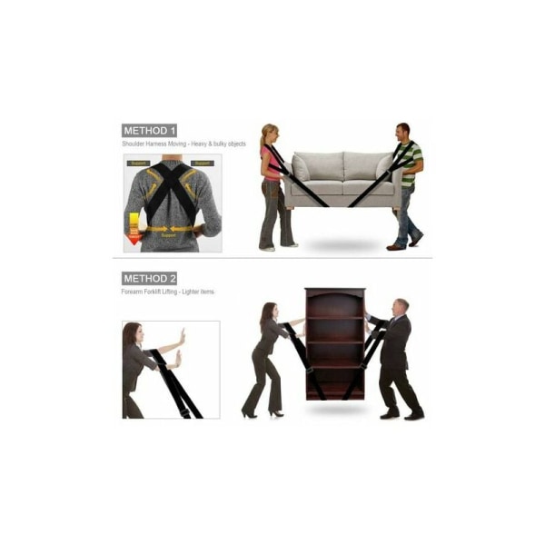Rörlig rem, lyftrem Rörelsehjälp för piano och tunga möbeltransporter, 2,8 m svart bärrem (2 remmar + 2 remmar)
