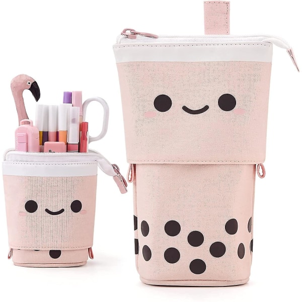 Standing Pencil Case Cute Telescopic Pen Holder Kawaii Makeup Bag,（PINK）