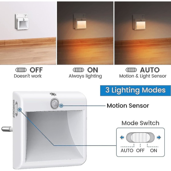 Led nattlampa [2-pack], dimbar nattlampa med rörelse- och ljussensor, varmvit nattlampa för barns sovrum, kök