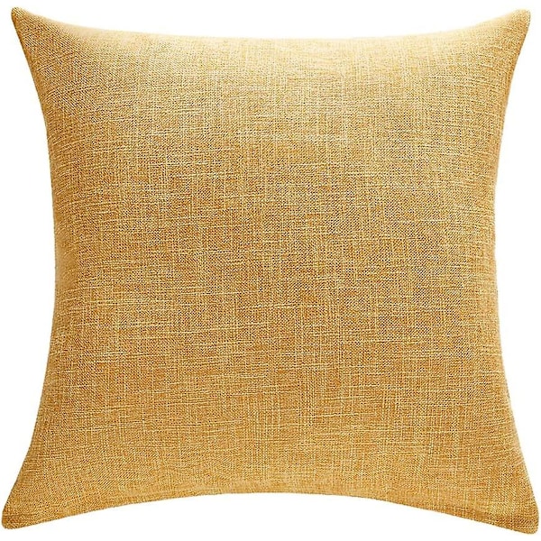 Set med 2 gule putetrekk Rustikk lin dekorative firkantede pynteputer 16x16 tommer for sofa sofa dekorasjon