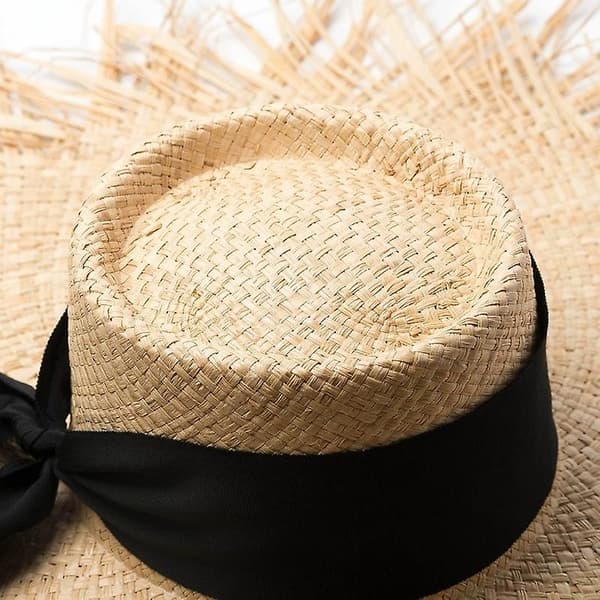 Håndstrikket Raffia Hat med Pelsbræt - Solhat til kvinder