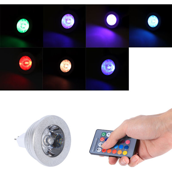 MR16 3W RGB LED-ljus Färgförändrande lampa 12V-24V med fjärrkontroll för hem Bar