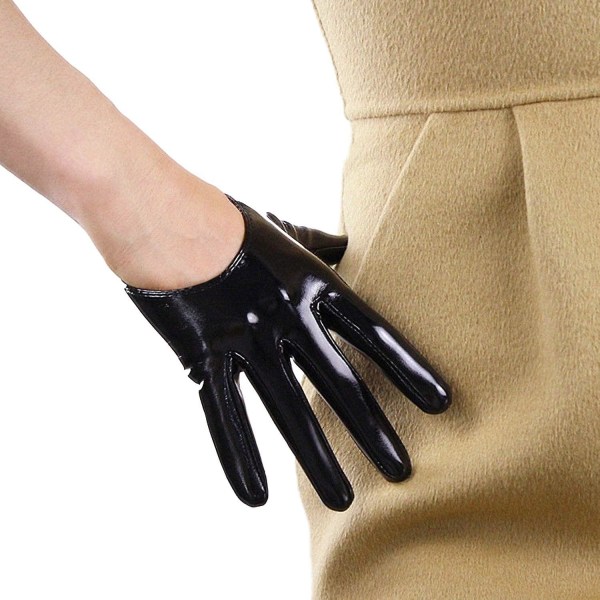 Mode Korta Läderhandskar För Kvinnor Kostym Wet Look Faux Patent Pu Driving Dress Handskar