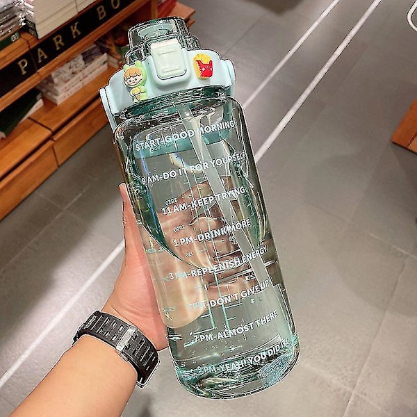 Renfarvet gennemsigtig 2l stor kapacitet halv gallon plastik rumkop fitness udendørs sport vandflaske (grøn)
