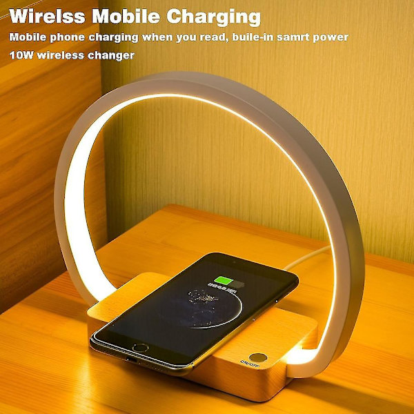 Senglampe Trådløs Oplader, 3W Bordlampe med Touch Oplader med USB Port, LED Skrivebordslampe, Mobil