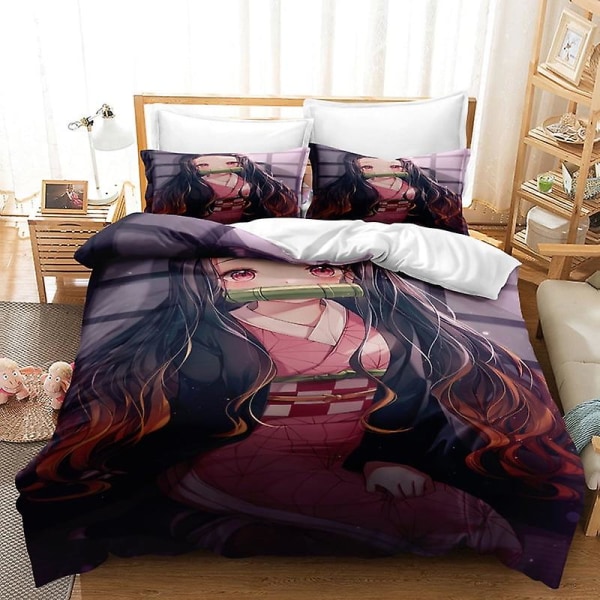 Dynebetræksæt 3d Demon Slayer Udskrivning Dynebetræksæt Komfortabelt sengetøj Quiltning Soveværelsessæt 100 % mikrofiber med 1/2 pudebetræk