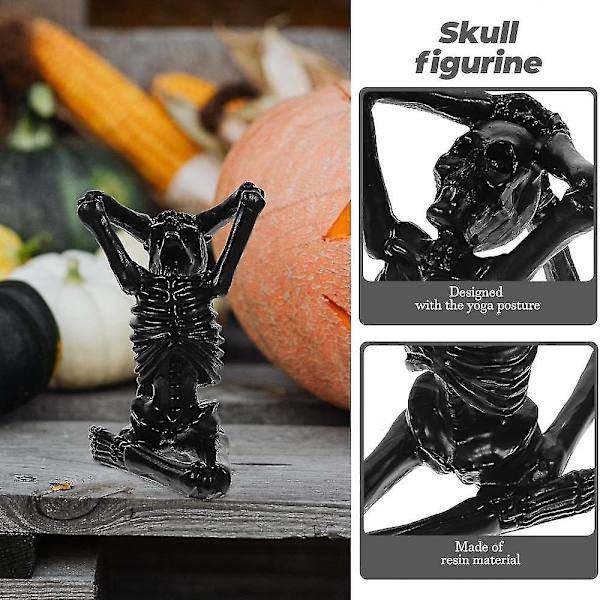 Mike Halloween Dekoration Yoga Skull Statuer, lille harpiks skulptur håndværk skelet karakteristisk modellering dekoration ornamenter til stuen, soveværelset