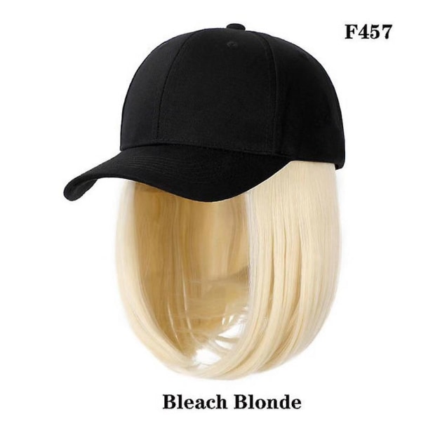 Cap med hårförlängningar Rak Kort Bob Frisyr Justerbar Avtagbar Peruk Hatt 14 tum För Kvinna Tjej Medium Bleach Blont rakt hår
