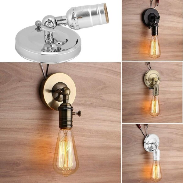 E27 Väggmonterad lamphållare i vintage med strömbrytardekoration för Home Cafe 220V (Retro)