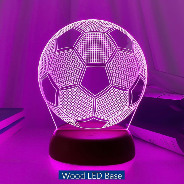 3D Illusion Barnlampa Fotboll Touch Sensor Fjärrkontroll Nattlampa För Barn Sovrumsdekoration Fotboll Bordslampa Present Trä LED-bas