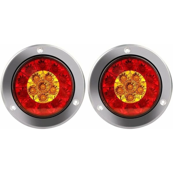 Runt LED-bromsljus, 4x4 röd bärnstensfärgad LED-bakljusindikatorlampa （2 stycken）