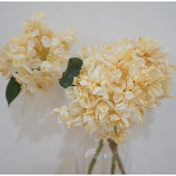 Hortensia, kunstige blomster, kunstige blomster med colakant, 3-delt bukettdekorasjon, farge: beige