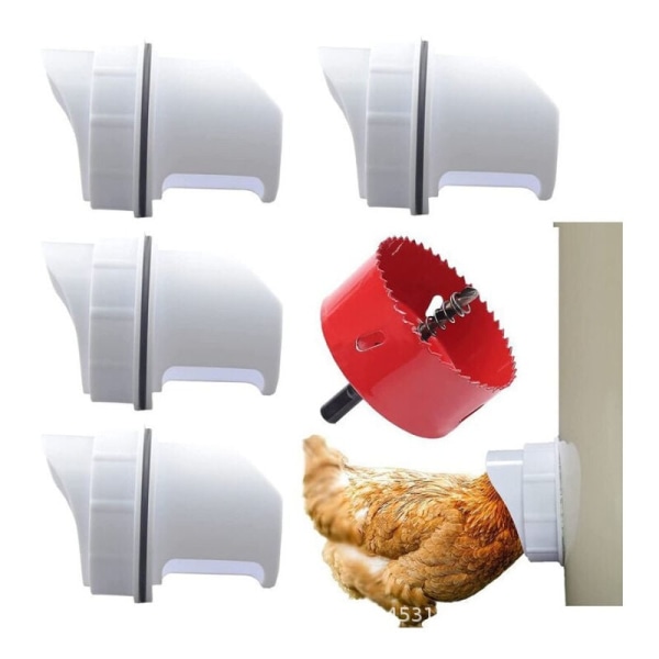 Avfallshöna matare med råttlock DIY fjäderfä matare port tyngdkraft automatisk matare kit, 4 matare + 1 slotter
