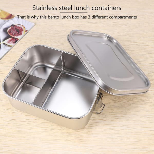 Rustfritt stål Bento Box Lunsjbeholder, 3-roms 1400 ml (Sølv)