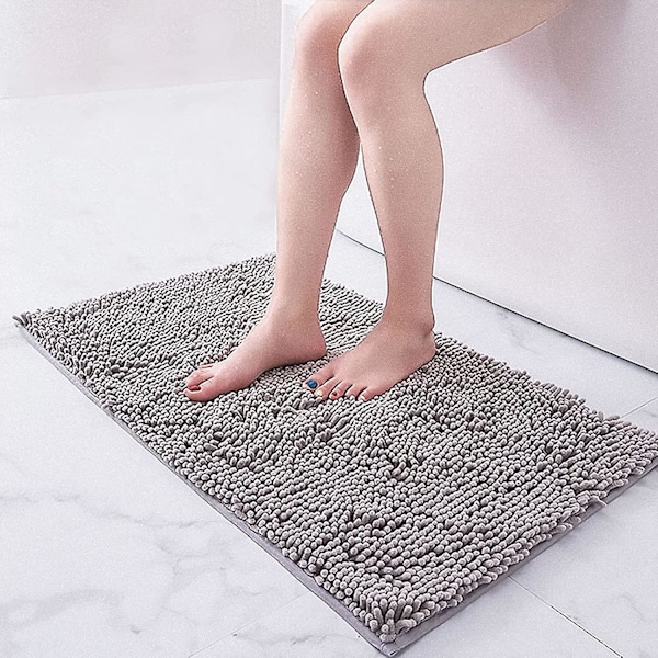 Non-slip Absorbent Bathroom Mat 80cmx50cm Chenille Microfiber Bathroom Shower Mat, Grey (80cm*50cm, Grey)