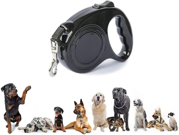 Udtrækkelig snor til mellemstore og små hunde, 5 meter (sort)