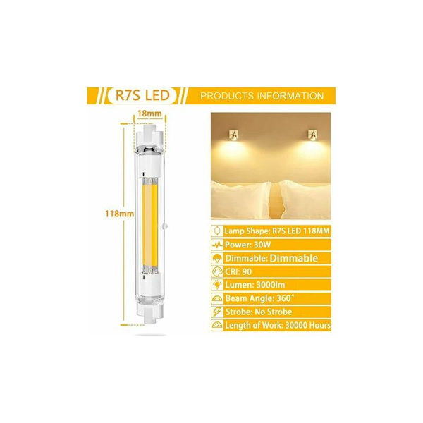 R7S 118mm LED-lampa 20W dimbar energibesparande COB motsvarande J118mm halogenlampa varmvit 3000K, ingen flimmer, DOPA