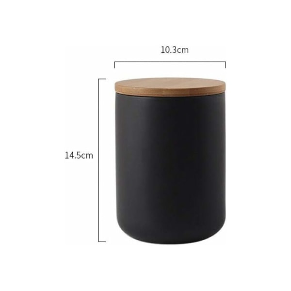 Keramisk förvaringsburk med trälock - Bärbar och lufttät - för te, socker, kaffebönor, nötter, te - Svart (800 ml)