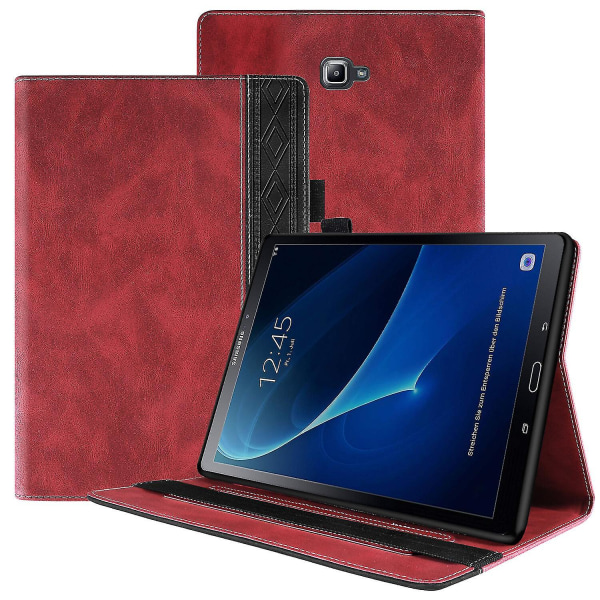 Business Style PU Læder Etui Til Samsung Galaxy Tab T580, Auto Sleep/Wake Funktion, Fuld Beskyttelse Folio Etui（Rød）