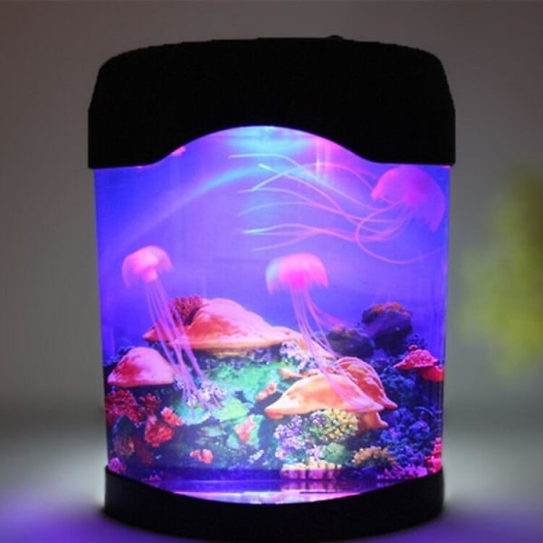 Usb Akvarieljus Skrivbord Mini Akvarium Stämningsbelysning Led Färgförändrande Nattlampa För Barn Inbyggd Nattljus Timer Batteridriven Ingen Vatten Svart