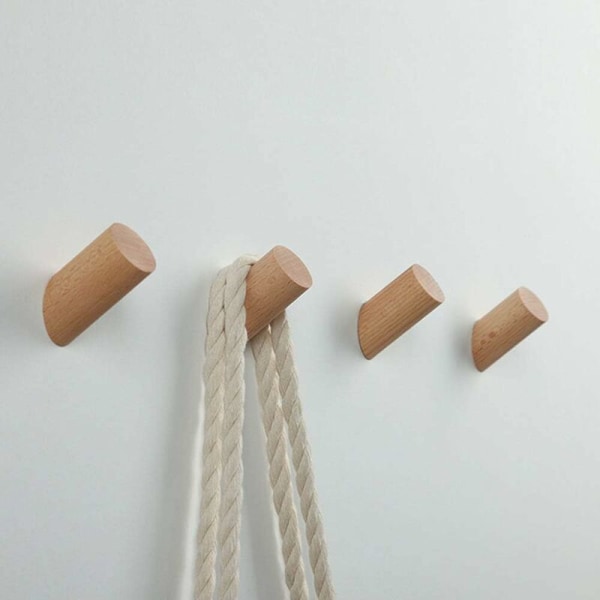 Klädkrokar i trä【5 stycken】Naturlig väggmonterad klädhängare för kläder, halsdukar, hattar och väskor, handdukshängare, sovrumsdekor, diameter 30 mm