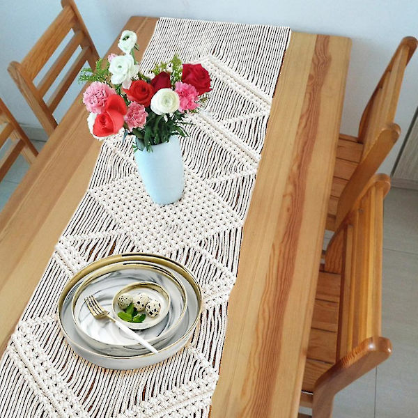 Macrame bordslöpare i bröllopsstil, nordisk droppe