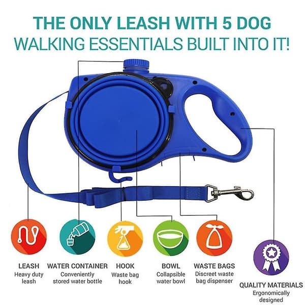 Multifunksjonell hundekobbel 4ft med mat- og vanndispenser