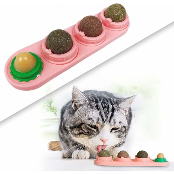 Kattmyntabollleksaker, 4 st Ätbara kattmyntaleksaker för katter Tandrengöring Roterande kattsnackbollleksak Innehåller kattmynta/socker (rosa)