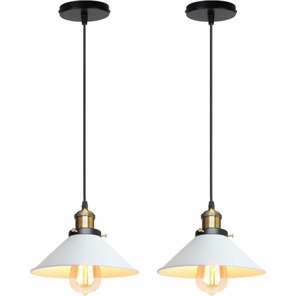2x Retro taklampa industriell design Edison taklampa E27 metall ljuskrona hängande lampa, ?? 22cm (Vit?? 2 PACK)