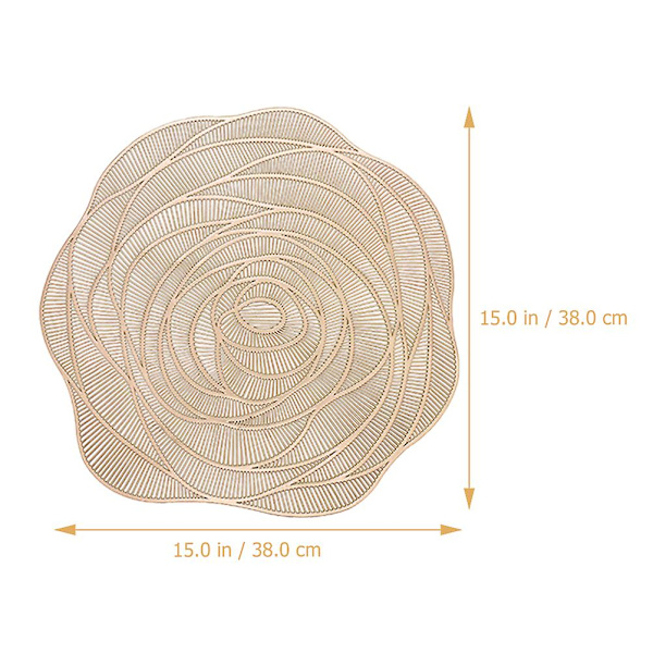 2 stk Roseformet bestikkunderlag Husholdning varmeisolasjon Plassmatte PVC Bestikkunderlag (38X38CM, Gylden)