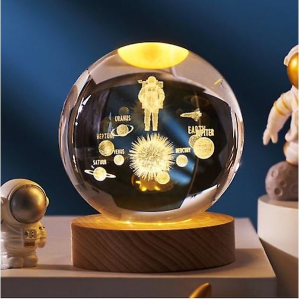 Kristallkula Nattlampa Kristall Astronaut Planet Globe 3d Lasergraverad Solsystemkula Med Touch Switch Led Ljusbas Ast11