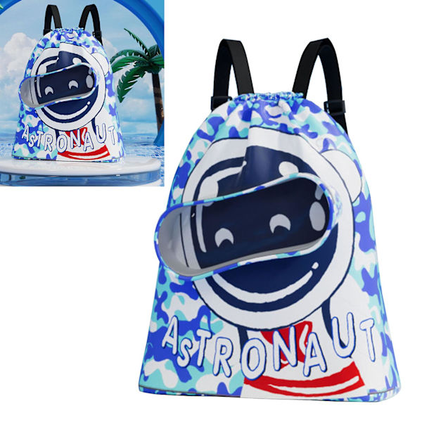 Vattentät barn dragsko simväska med torr våt separation - Liten Ocean Blue Spaceman Design