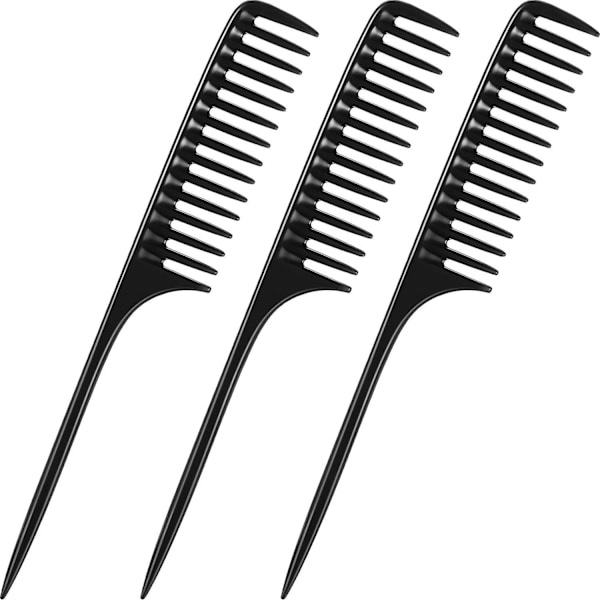 3 Pack Wide Tooth Tail Comb Black Comb Salon Back Comb Styling Comb Anti Static Heat Resistant Hair Comb