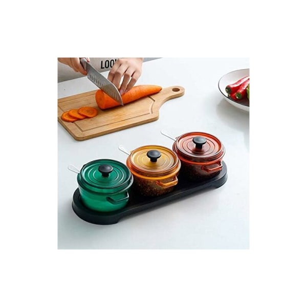 PS Spice Box 3 integrerade kryddtankar kryddbehållare med lock och kökssked för salt och andra kryddor förvaringsbox longziming