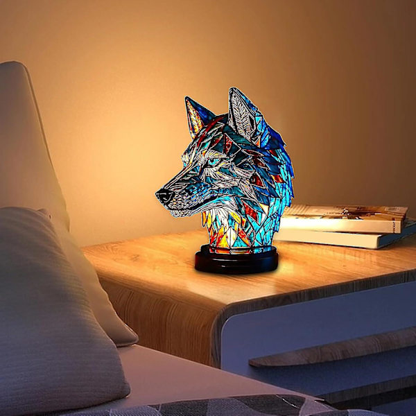 Dyre bordlampe serie, farget harpiks dyre nattlys, bohemsk farget harpikslampe for dyreelskere hjemmedekorasjon gave Sj.（Ulv）