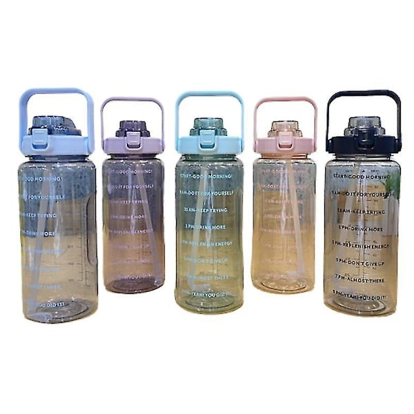 Renfärgad transparent 2l stor kapacitet halv gallon plast rymdkopp fitness utomhus sport vattenflaska (rosa)